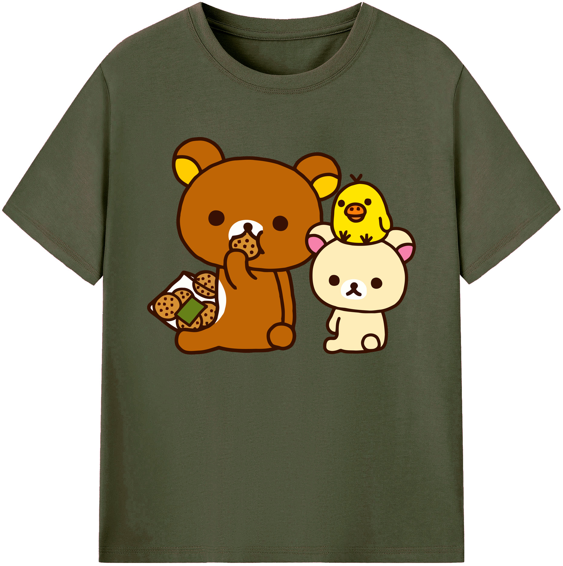 （画像用） リラックマ リラックマ キイロイトリ Rilakkuma Korilakkuma Kiiroitori 綿100％ メンズ半袖Tシャツ｜肌触りやわらか＆通気性